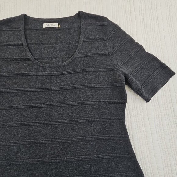 Calvin Klein Ribbed Bodycon Midi Dress Women's Large Grey Long Sleeve EUC - Picture 6 of 16